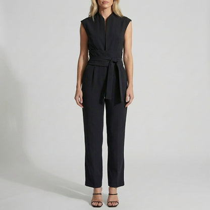 Women's Wide Leg Jumpsuit Ankle Length Mock Neck Beige