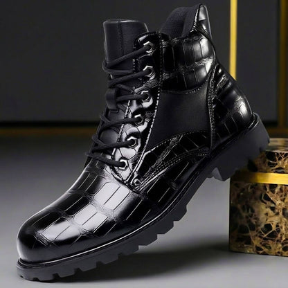 Luxury Stamped Leather Ankle Boots