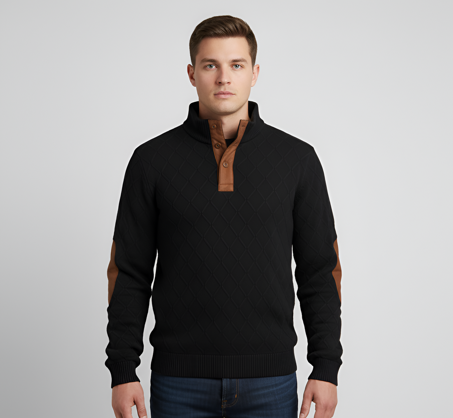 Men's Quilted Knit Sweater Stand Collar