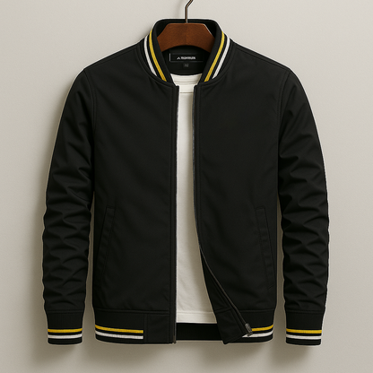 Men's Lightweight Bomber Jacket Zip-Up Ribbed Trim Black