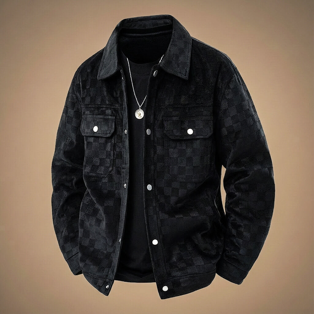 Plaid Faux Suede Leather Jacket