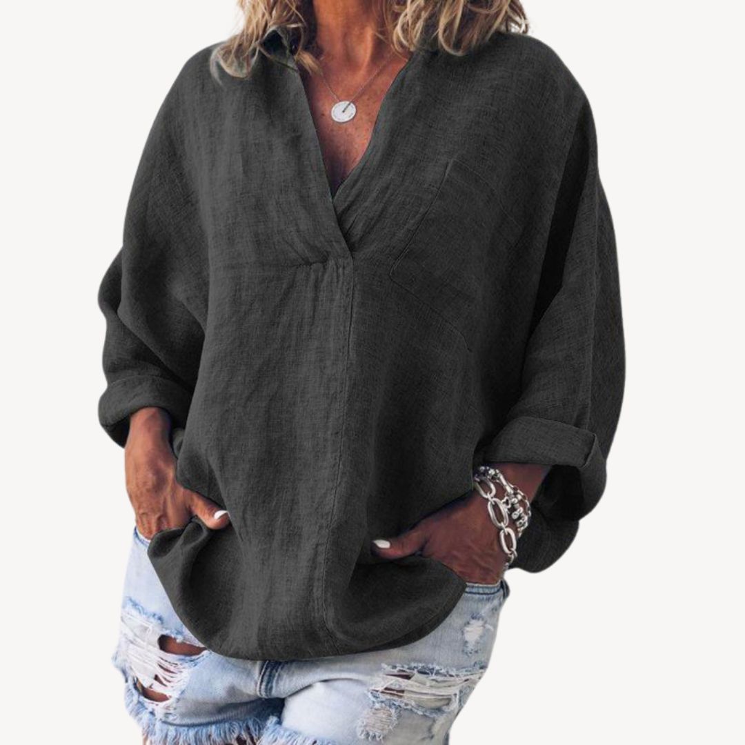 Casual Ladies Loose Fit V Neck Top - VibreMode