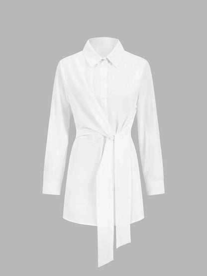 Women's Oversized Long Sleeve Shirt With Tie Waist