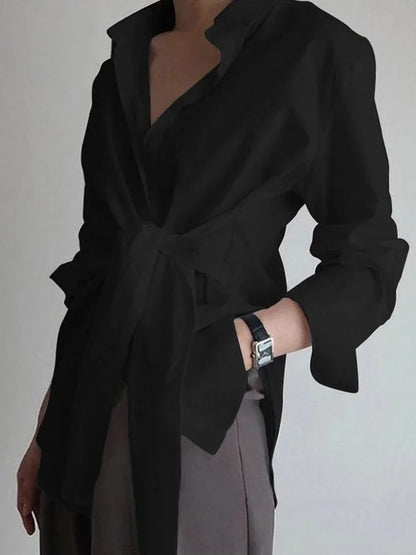 Women's Oversized Long Sleeve Shirt With Tie Waist
