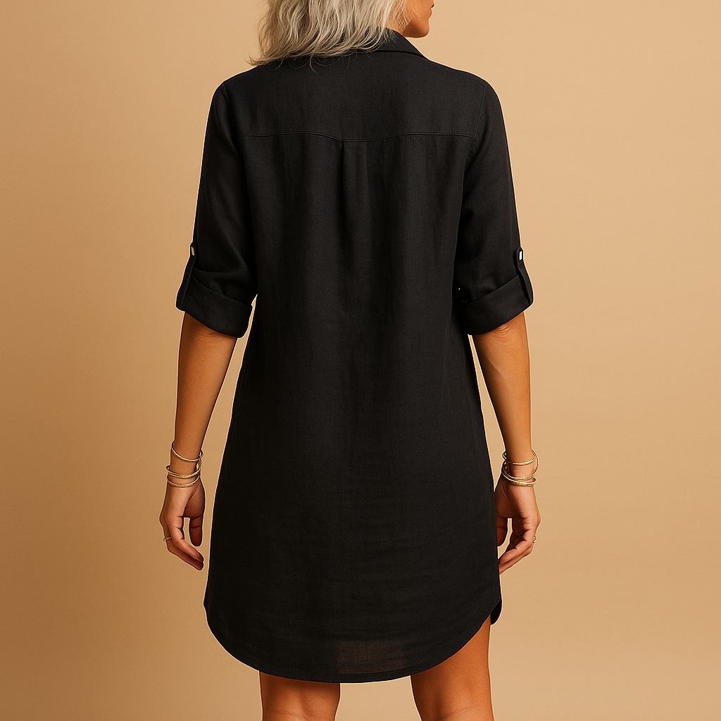Blouse style summer dress for women with breathable fabric and tailored fit, ideal for beach days, terrace outings, and casual summer occasions.