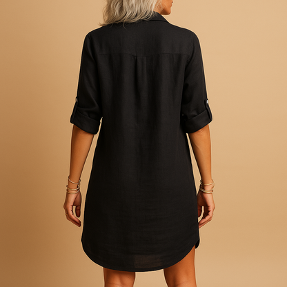 Blouse style summer dress for women with breathable fabric and tailored fit, ideal for beach days, terrace outings, and casual summer occasions.