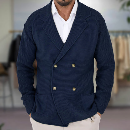 Men's Double-Breasted Knit Cardigan Blazer - VibreMode