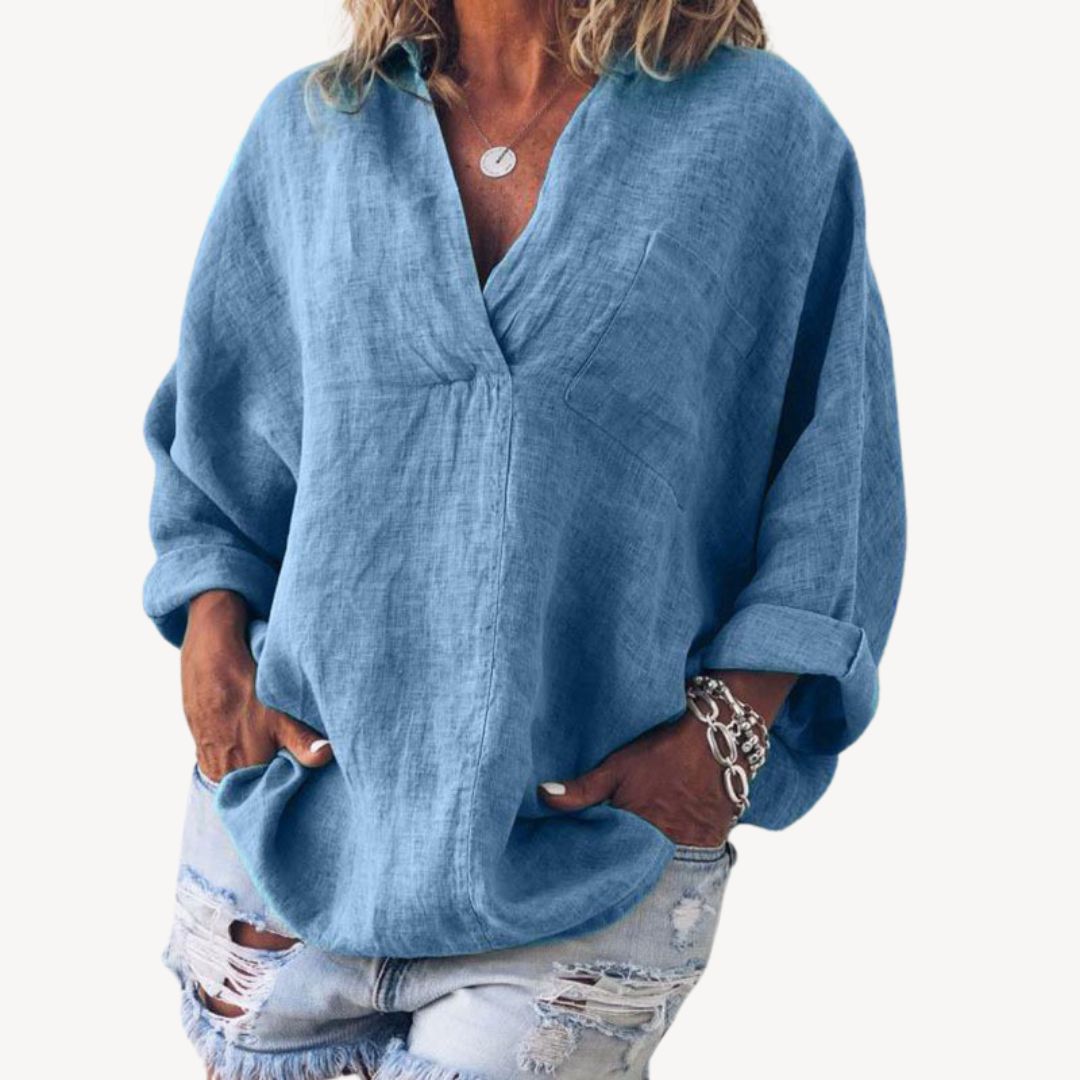 Casual Ladies Loose Fit V Neck Top