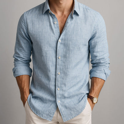 Men's Long Sleeve Woven Shirt Spread Collar Button Front