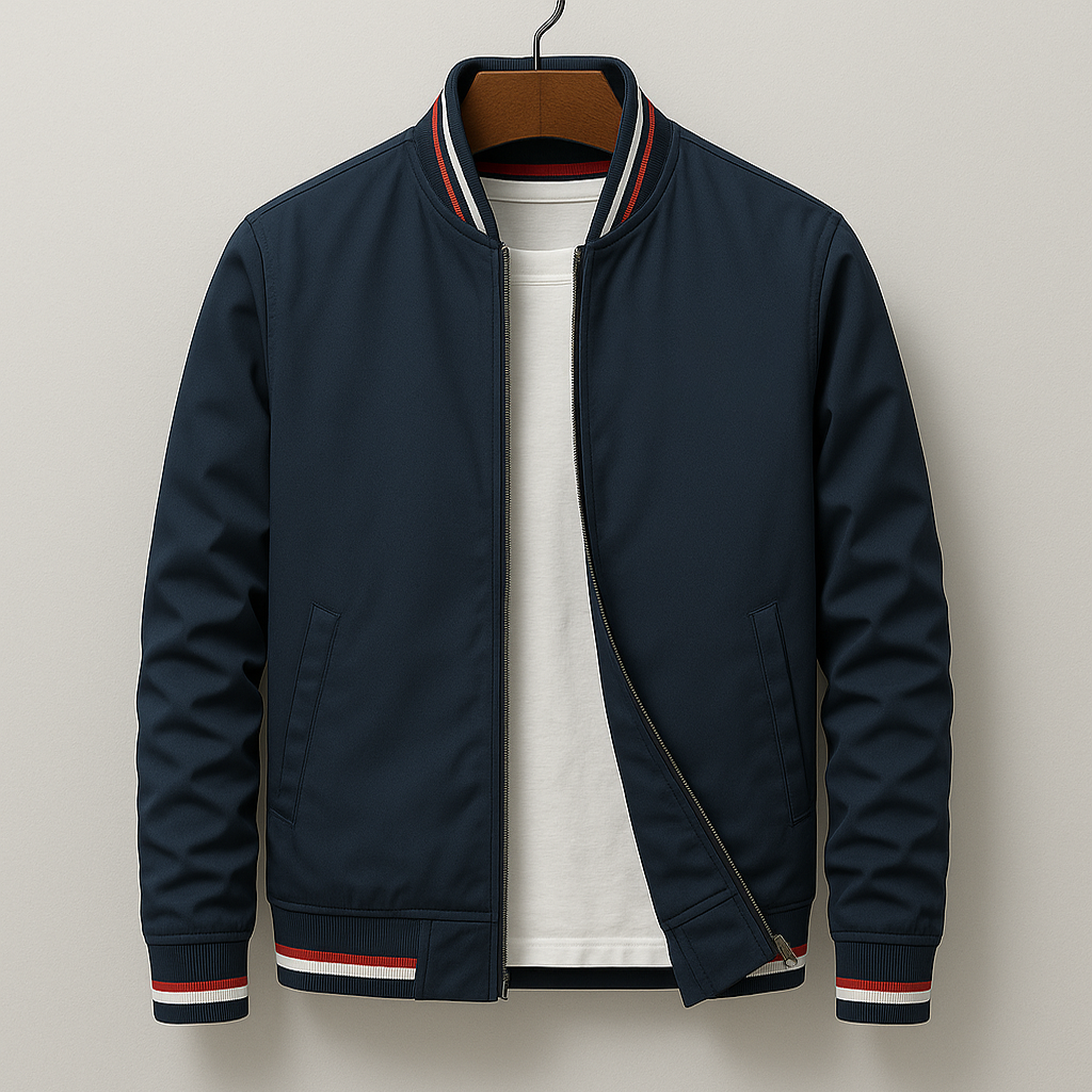 Men's Lightweight Bomber Jacket Zip-Up Ribbed Trim Black - VibreMode