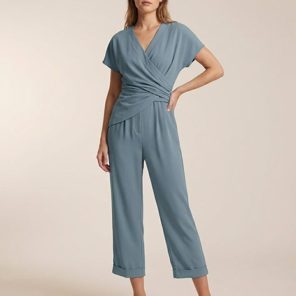 Women's Relaxed Jumpsuit V-Neck Wide Leg Cropped - VibreMode