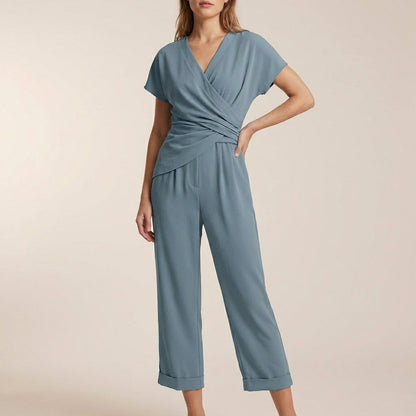 Women's Relaxed Jumpsuit V-Neck Wide Leg Cropped - VibreMode