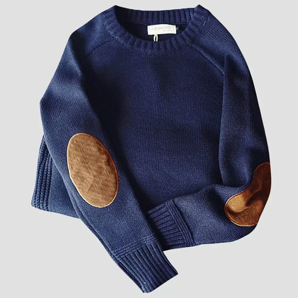 Men's Crew Neck Sweater Elbow Patch