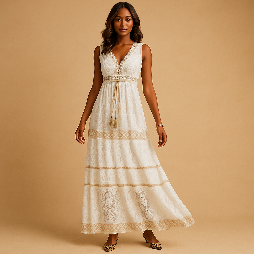 Women’s bohemian maxi dress with a flowy fit, perfect for summer days, beach outings, and casual occasions.