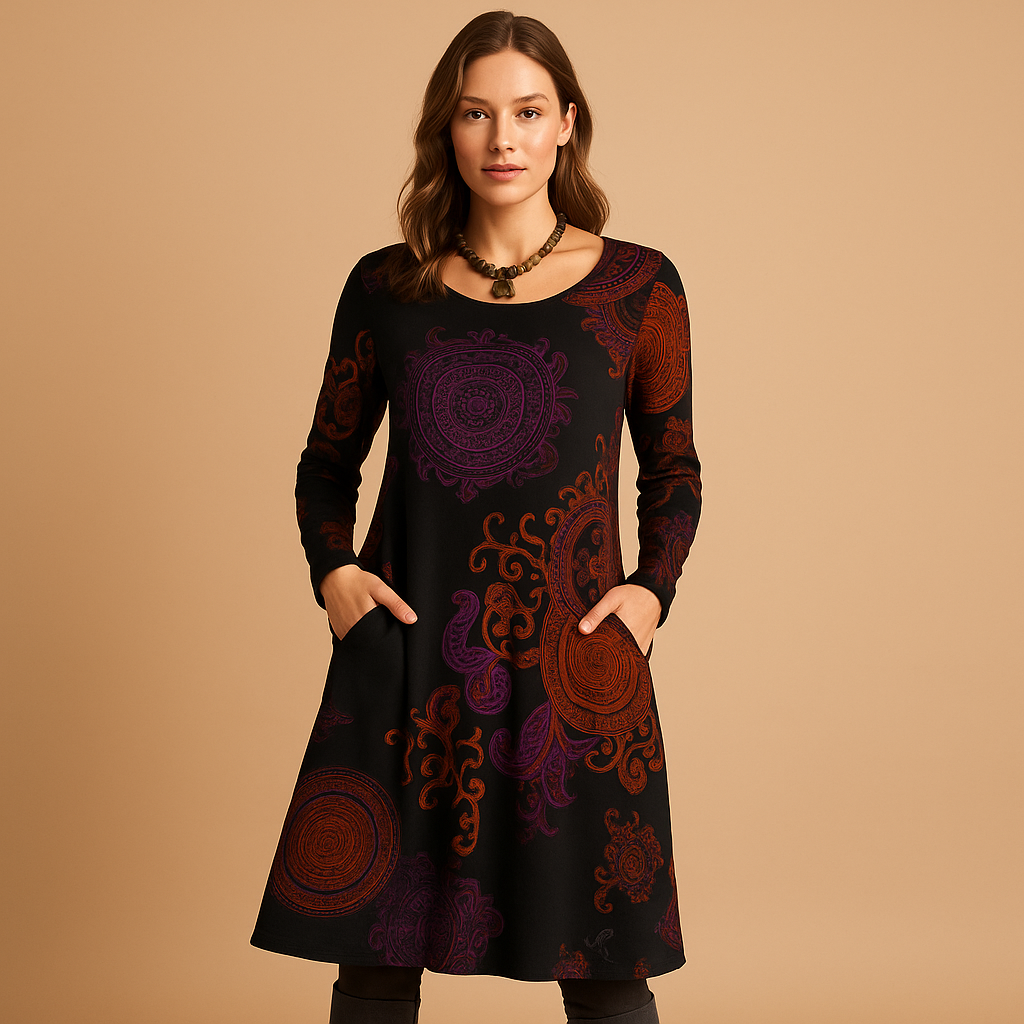 Flowy Long Sleeve Women's Maxi Dress Aurelia - VibreMode