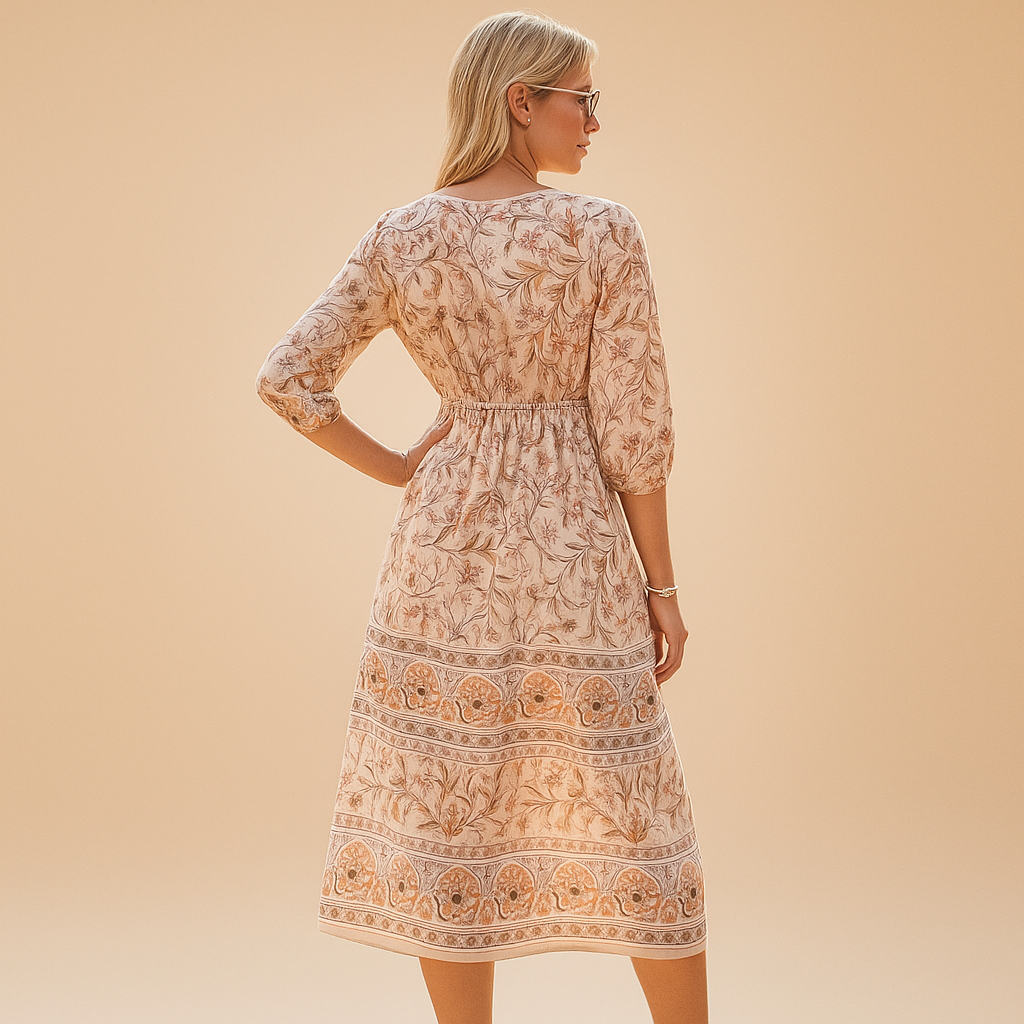 Bohemian summer dress for women with an airy loose fit and refined patterns, perfect for festivals, beach days, and casual summer outings.