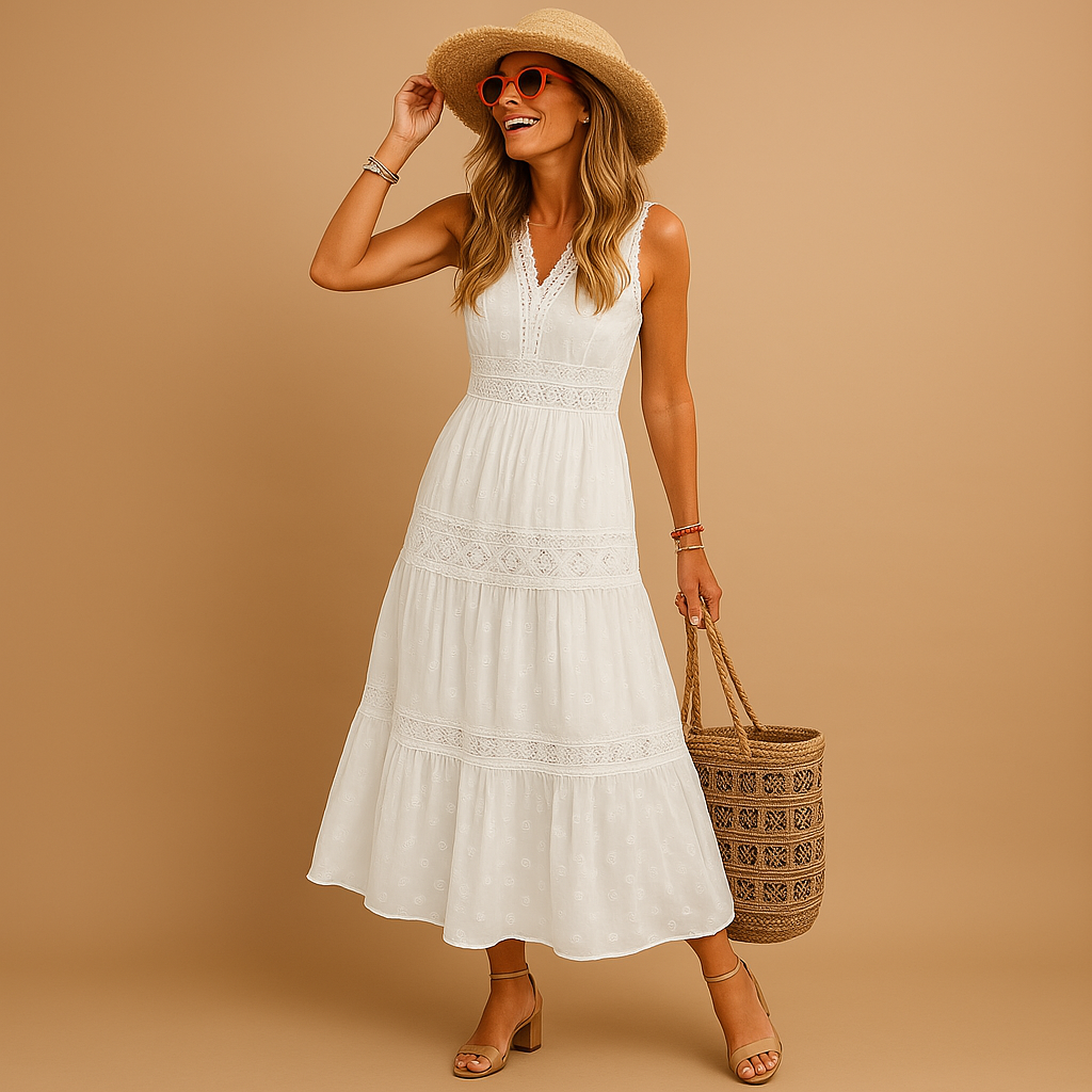 Women’s boho summer dress with airy fit and Ibiza-inspired style, perfect for festivals, beach days, vacations, and relaxed summer outfits.