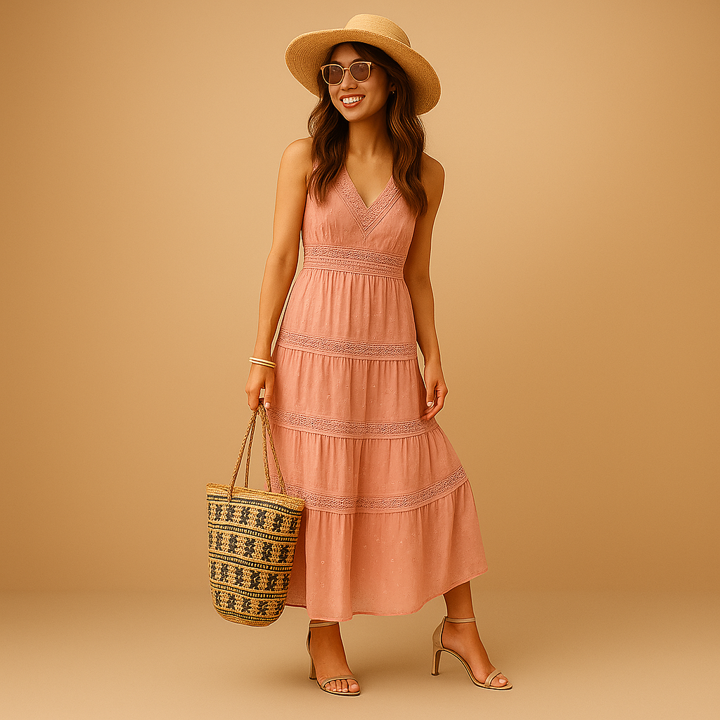 Women’s boho summer dress with airy fit and Ibiza-inspired style, perfect for festivals, beach days, vacations, and relaxed summer outfits.
