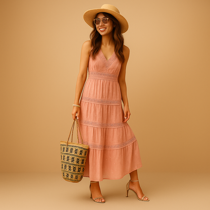 Women’s boho summer dress with airy fit and Ibiza-inspired style, perfect for festivals, beach days, vacations, and relaxed summer outfits.