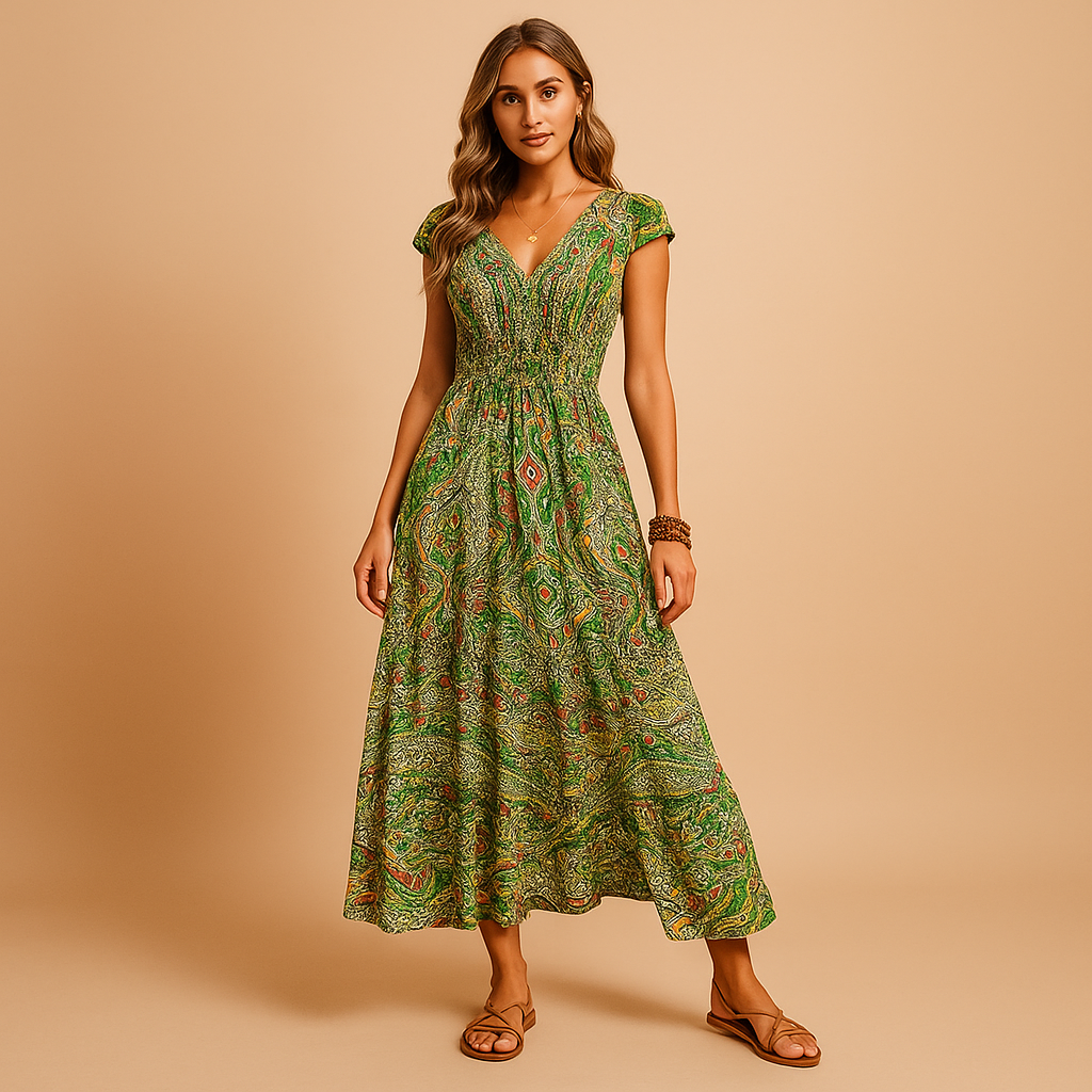 Women's Boho Maxi Dress Flowy Summer Fit - VibreMode