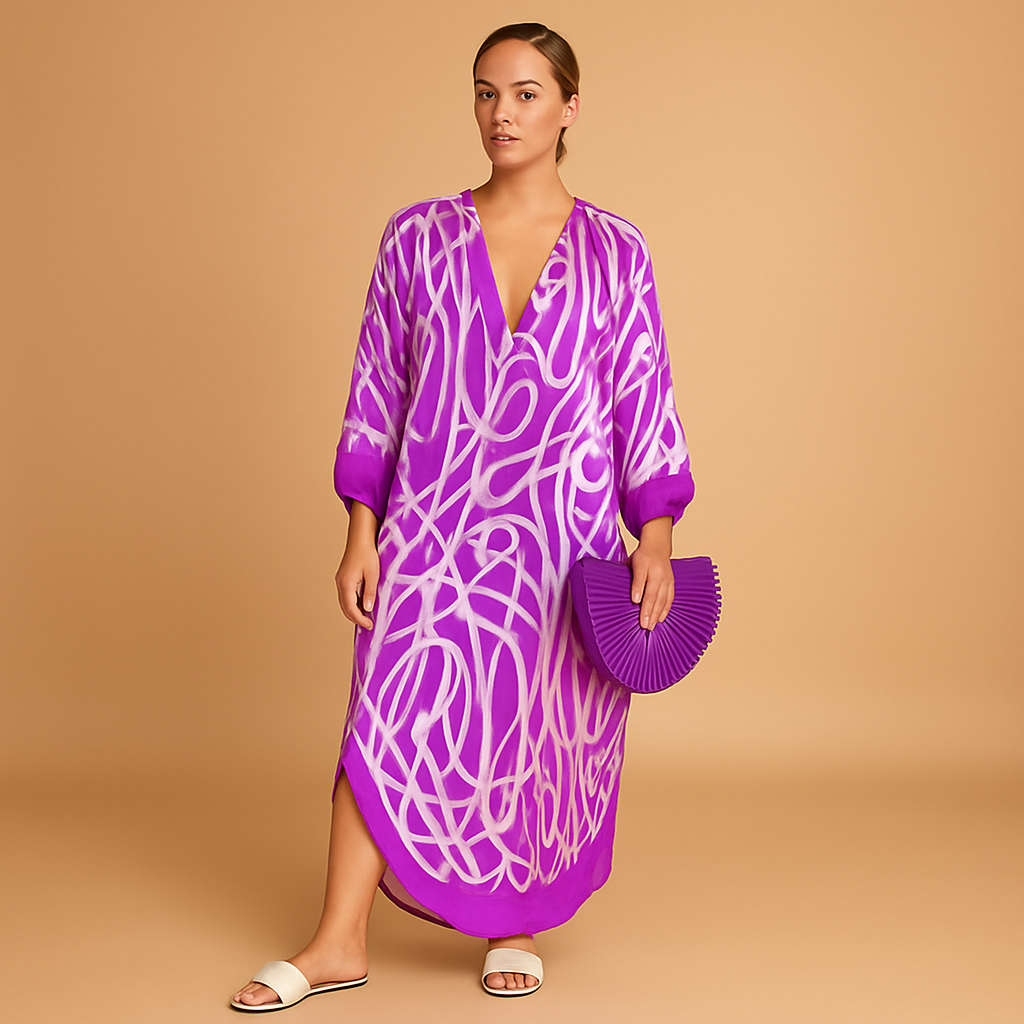 Boho maxi dress with long sleeves for women made from lightweight breathable fabric, perfect for summer festivals, beach outings, and casual days.