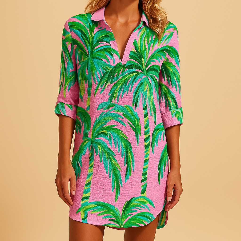 Women’s boho summer dress with V-neck and lightweight fabric, featuring a bohemian print ideal for beach walks, brunches, and warm sunny days.
