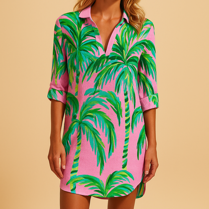 Women’s boho summer dress with V-neck and lightweight fabric, featuring a bohemian print ideal for beach walks, brunches, and warm sunny days.