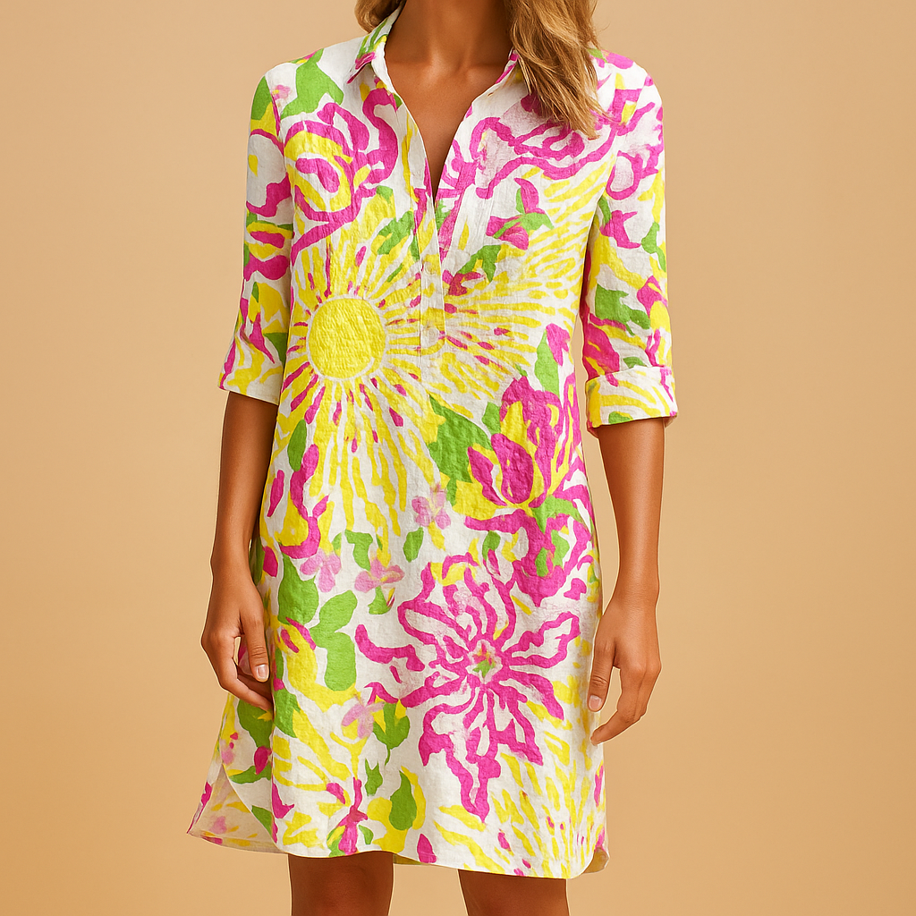 Women’s boho v-neck summer dress with a loose fit and lightweight fabric, perfect for beach walks, brunches, and casual summer days.