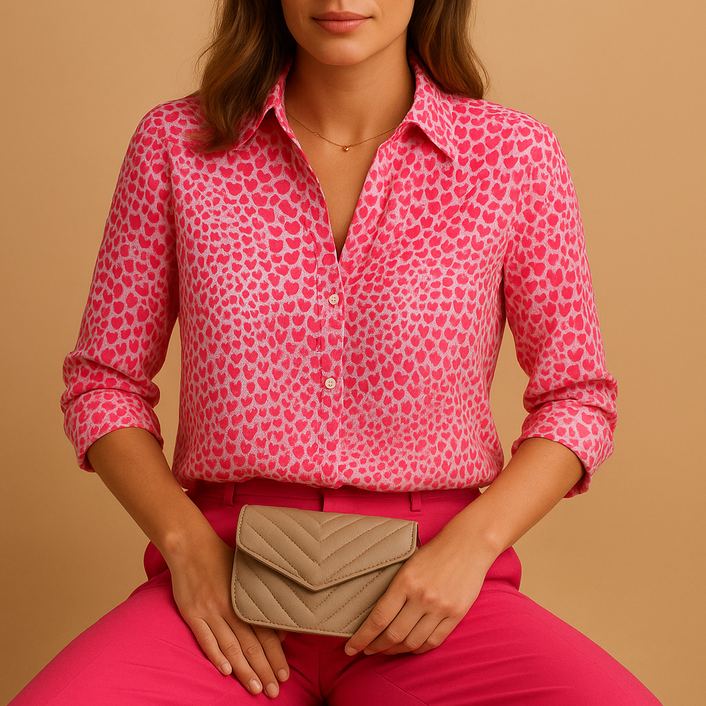 Women’s bold print blouse with a flattering fit and lightweight, breathable design, suitable for work, casual wear, and special occasions.