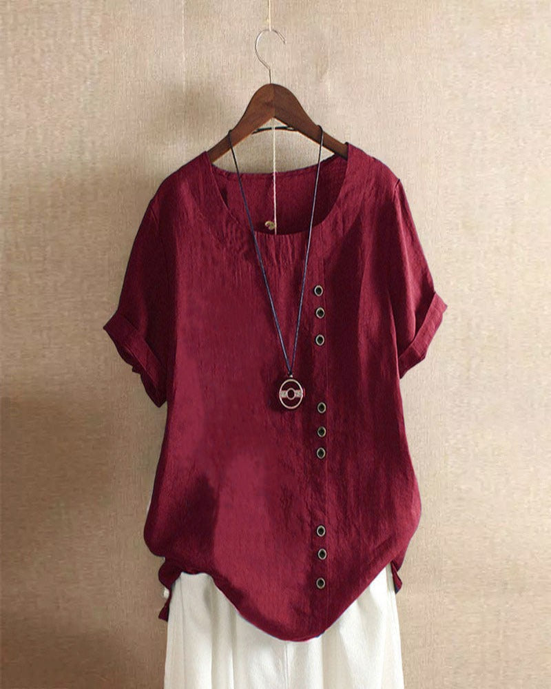 Relaxed Fit Ladies Summer Blouse with Buttons