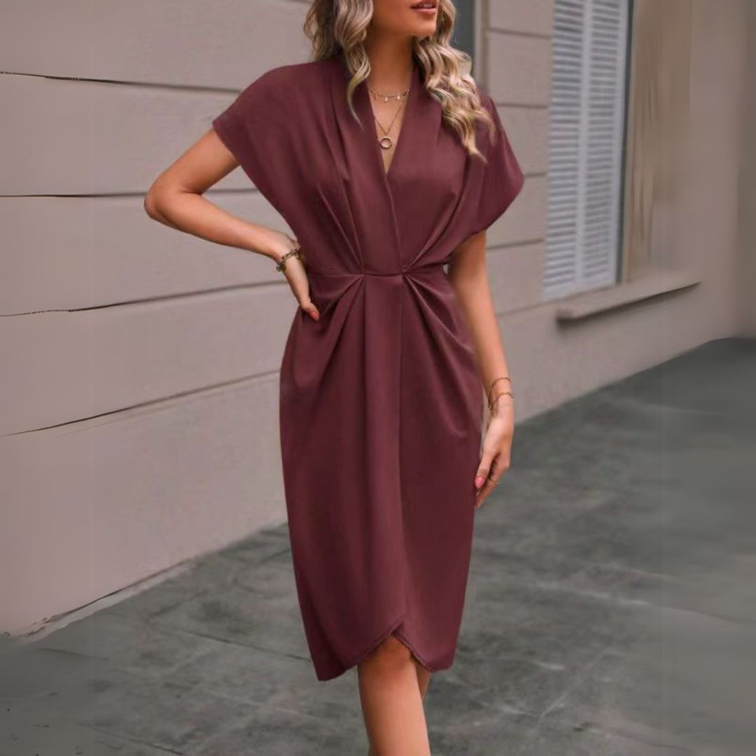 Women's Elegant Draped Midi Dress - VibreMode