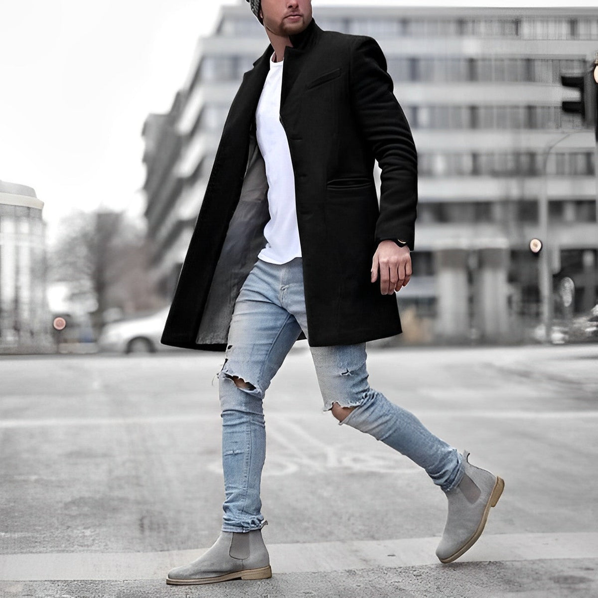 Image of Bradley | Men's Stand Collar Mid-Length Overcoat