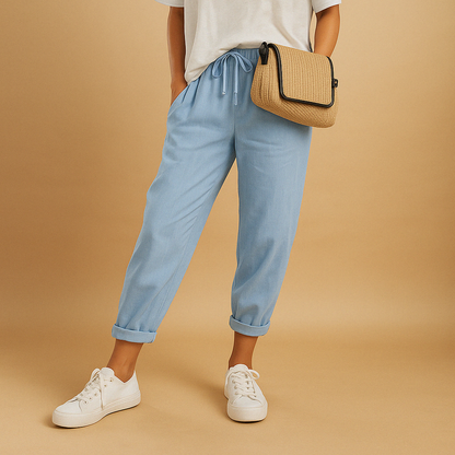 Women’s breathable loose fit trousers with lightweight design and relaxed silhouette, perfect for warm days, casual outfits, and comfortable everyday wear.