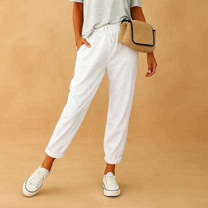 Women’s breathable loose fit trousers with lightweight design and relaxed silhouette, perfect for warm days, casual outfits, and comfortable everyday wear.