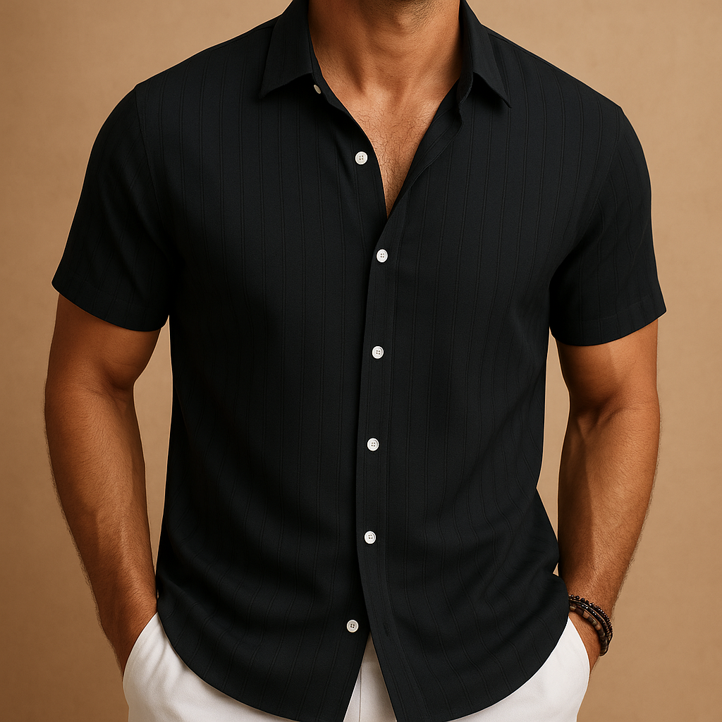 Breathable short sleeve casual shirt for men with a classic collar and lightweight fit, ideal for summer days, casual outings, and relaxed work environments.