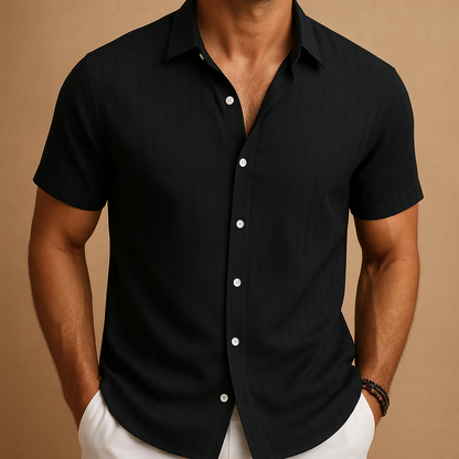 Breathable short sleeve casual shirt for men with a classic collar and lightweight fit, ideal for summer days, casual outings, and relaxed work environments.