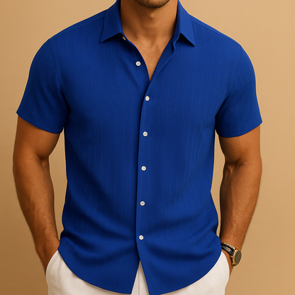 Breathable short sleeve casual shirt for men with a classic collar and lightweight fit, ideal for summer days, casual outings, and relaxed work environments.