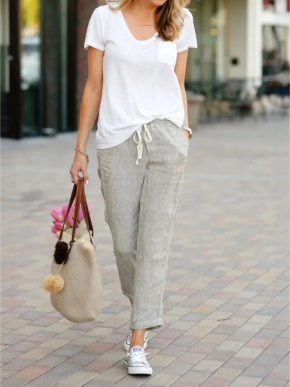 Comfortable Women's Elastic Waist Straight Leg Pants