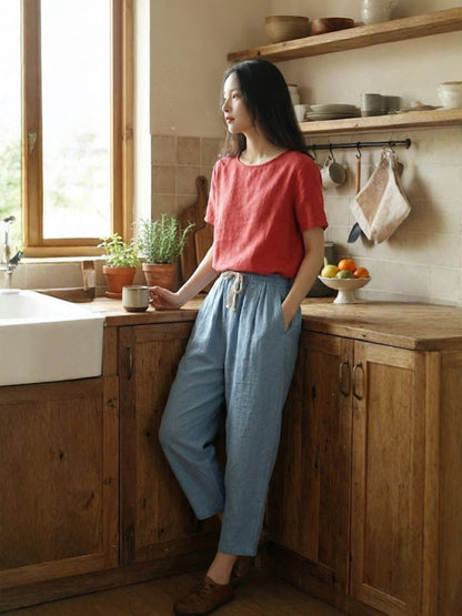 Comfortable Women's Elastic Waist Straight Leg Pants