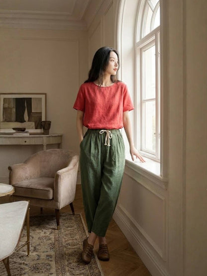 Comfortable Women's Elastic Waist Straight Leg Pants