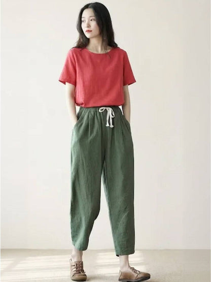 Comfortable Women's Elastic Waist Straight Leg Pants