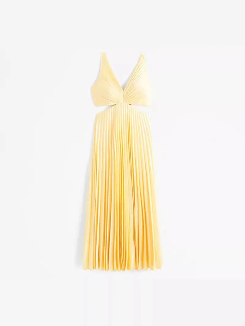 Brisa Women's Pleated Maxi Dress Yellow