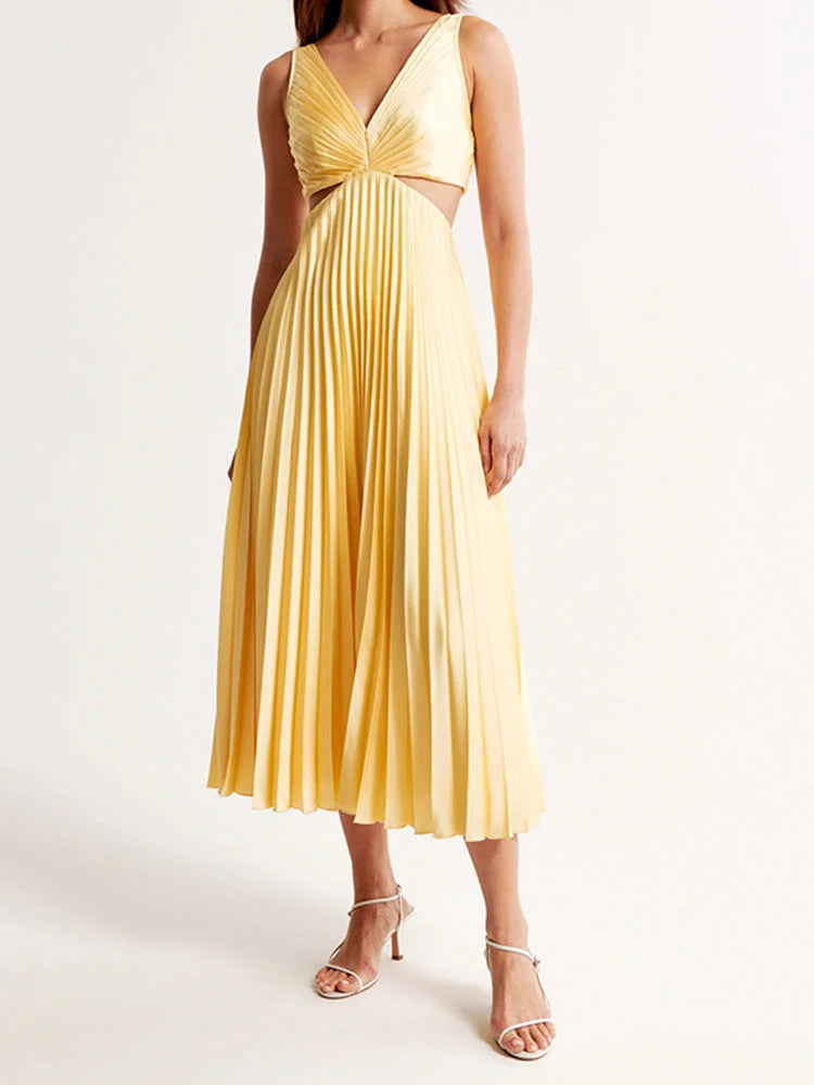 Brisa Women's Pleated Maxi Dress Yellow