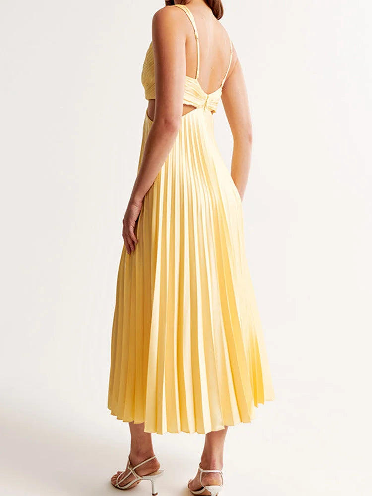 Brisa Women's Pleated Maxi Dress Yellow