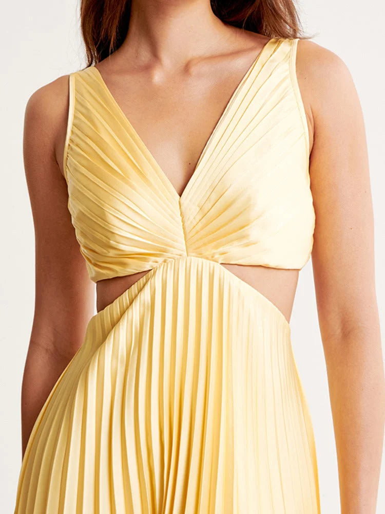 Brisa Women's Pleated Maxi Dress Yellow