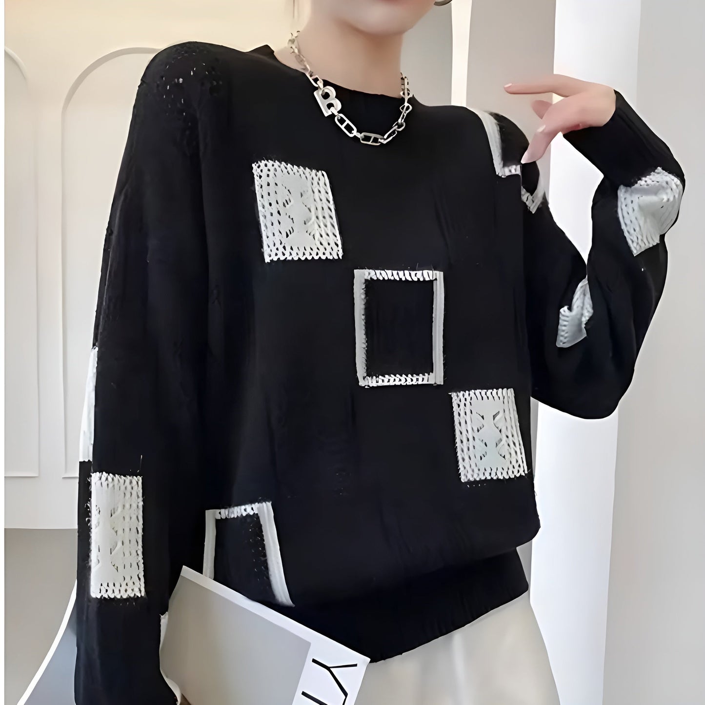 Classic Knit Square Pattern Sweater