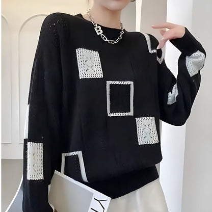 Classic Knit Square Pattern Sweater