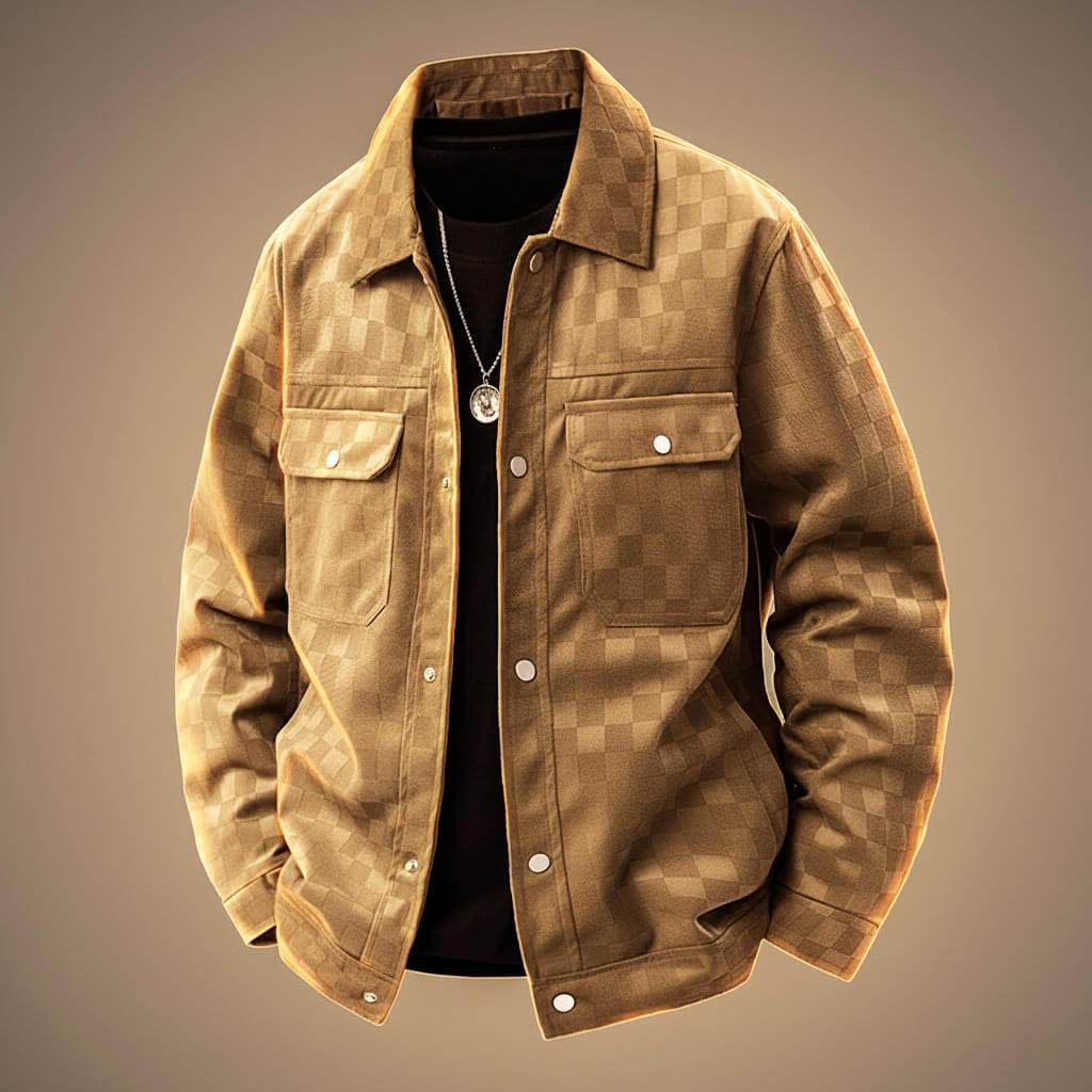 Plaid Faux Suede Leather Jacket - VibreMode