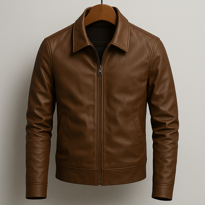 Brown Genuine Leather Jacket - VibreMode