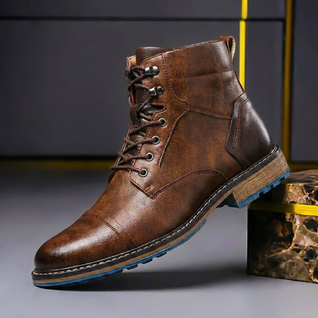 Brown Black Leather Ankle Boots